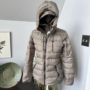 Scotch & Soda Maison Scotch Women's Down Puffer Jacket Taupe Double Hood Sz 1/Sm